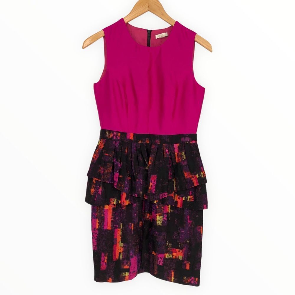 Shoshanna Sleeveless Silk Pink Multicolor Brushstroke Tiered Skirt Dress size 2